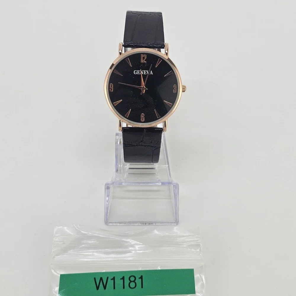 Men's Analog Watch 38MM Black Dial Brown Faux Leather Bands New Battery
